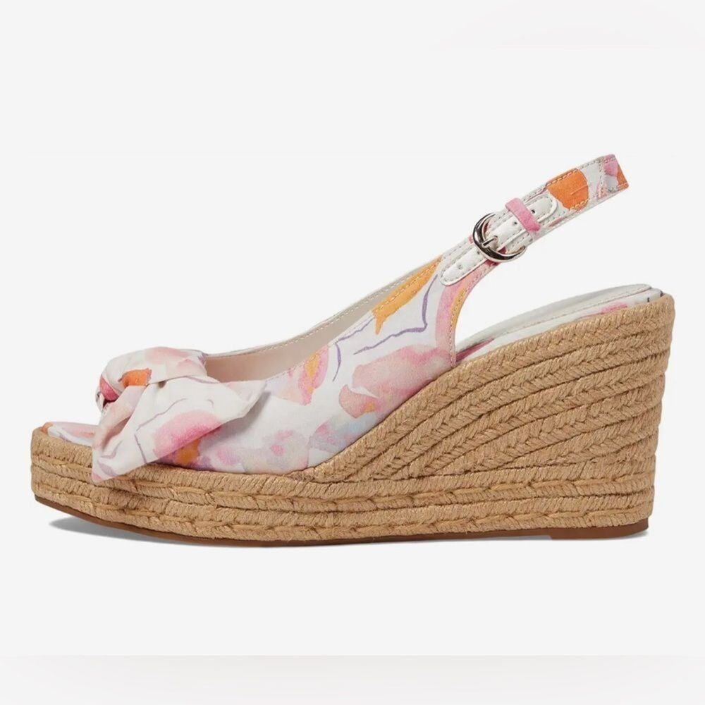 Naturalizer Floral Pink and Orange Espadrille Wedge Sandals - Picture 4 of 5